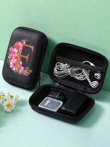 1 Stück Blumen A-Z Buchstaben PU Leder Aufbewahrungsbox, Kartenhalter, Ausweis/Namenskarten Organizer, geeignet für Reisen, Digitalzubehör, Kopfhörertasche - Verschiedenfarbig - Übersicht 10