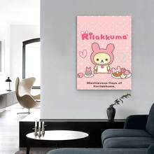 Framed [2D Flat] 1pc Korilakkuma  Poster - Cute Rabbit & Strawberry Design, Wall Art, Ideal For Bedroom & Home Decor, Perfect Christmas & Holiday Gift, Festive Home Decor | Playful Design | Durable Wall Art, Korilakkuma Decor, Room Decor - 框架 - 查看 2