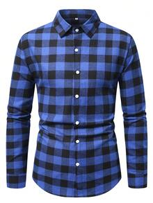 Men's Long Sleeve Brushed Plaid Shirt, Business Casual, Black & White, Autumn/Winter