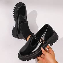 Women's New Thick Sole Loafers, Fashion Versatile Spring/Summer 2025 Chain Leather Shoes, Slimming Flats - Black - View 15