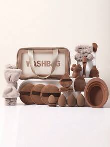 57件套化妆工具套装，包括：1个多功能拉链防水化妆包+36支化妆刷套装+3个化妆海绵+3个三角粉扑+3个迷你气垫粉扑+3个圆形粉扑+3个洁面刷+1个发带+2个手碗挂绳+2个化妆刷清洁工具。旅行必备，情人节礼物，价格实惠，旅行化妆刷套装，女士礼物，化妆师必备，专业全套化妆工具。 - 彩色 - 查看 2