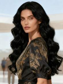 New Fashion Black 32 Inch Middle Part Long Curly Synthetic Wig For Daily Wear - Black - View 3