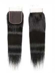 4X4 Straight Transparent Lace Closure Human Hair Extensions 12A Brazilian Virgin Remy Unprocessed Human Hair Frontal Free Part Closure Only Pre Plucked With Baby Hair Natural Black