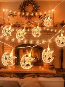Ramadan Dekoration Mond & Sterne Lichterkette, batteriebetriebene Lichter für Eid, islamische Feste, Heim- und Raumdekoration, perfekt für Ramadan Mubarak, Eid Al-Fitr, Restaurant Dekoration, Hotel Dekoration, Schlafzimmer Dekoration, Wohnzimmer Dekoration; - warme Farbe - Übersicht 4