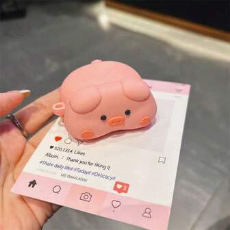 Sött rosa liggande gris bärbart Bluetooth-hörlursfodral