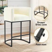 26" H Counter Height Bar Stools Set Of 1/2/3/4, Modern Upholstered Barrel Stools With Backrest And Armrests, Linen Fabric Kitchen Island Barstools With Sturdy Metal Frame, Support 450 LBS - Màu be - Xem 3