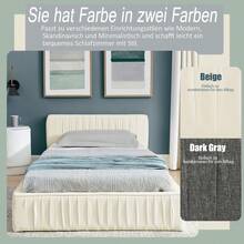 Double Bed 140*200cm, With Soft Chenille Velvet Cover, Made Of -Eucalyptus Wood And Stable Iron Frame, Easy To Assemble, Dark Grey (Mattress Not Included) - Beige + Chenille + 90*200cm - View 5