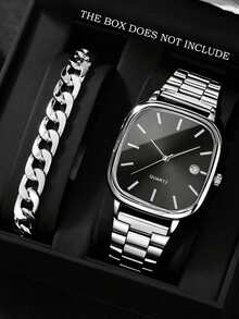 1PC Casual Men's Quartz Watch, Multi-Function Men's Watch With Date Display, Simple Square Dial With Bar Hour Markers, Alloy Strap, The Best Gift For Men, Suitable For Daily Wear, Weddings, And Parties, Perfect Holiday Gift (Christmas, Graduation, Teacher's Day), Fashion Accessory, Minimalist Style, High-End And Exquisite. Does Not Include Gift Box.