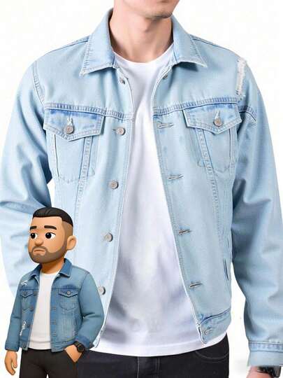 Chamarras para Hombre de Mezclilla Fashion Outfit de Caballero Chamarra de Mezclilla con Diseño Clásico de Manga Larga con Bolsillos y Solapa Sin Capucha