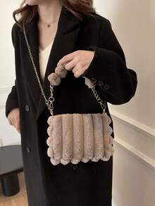 Sac à main carré noir en fausse fourrure (1 pièce), sac bandoulière duveteux et à la mode, idéal pour un usage quotidien par les femmes. - Café - Voir 7