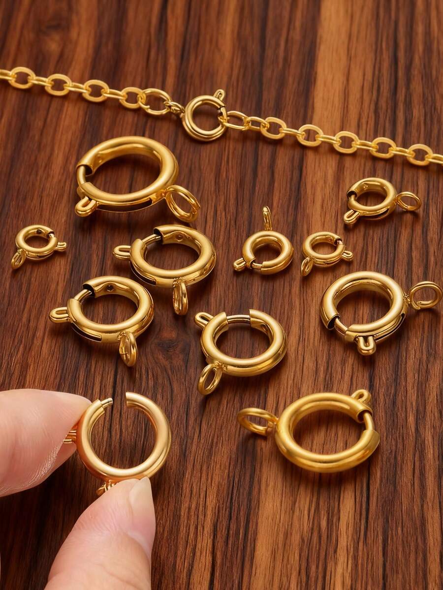 10Pcs 18K Gold Plated 5-18mm Circle Spring Buttonr Stainless Steel Clasps Hooks End Connectors For DIY Bracelet Necklace Clasps Jewelry Making Accessories - Spring Buckle - View 1