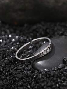 Nooxian 1 pieza Anillo de acero inoxidable con fase lunar que brilla en la oscuridad, para mujer, brilla después de cargarse, no brilla sin cargarse - Plateado - Ver 7