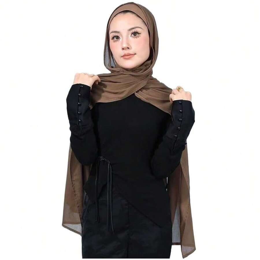 Modal Cotton Hijab Scarf For Women With Undercap Set,ChocoBrown - ChocoBrown - View 1