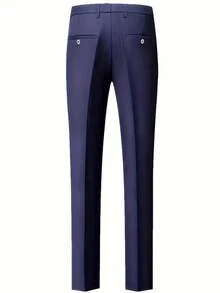 (西裝外套 + 長褲) 男士高級純色正式商務辦公雙排扣西裝套裝 2 件組，適合新郎婚禮表演派對 - 藏蓝色 - 查看 4