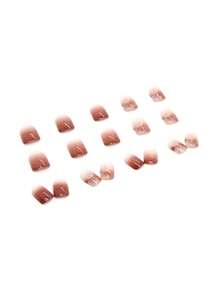 Elevate Your Style With 24pcs Short Square Bean Paste Ombre Glitter Powder Fake Nail & 1pc Nail File & 1sheet Tape Press On Nails Nail Supplies