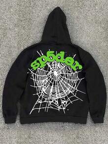 Halloween Hoodie Pumpkin Spider Sweater Printed Hoodie Men, All Saints'Day Human Skeleton Back Print,Single-Layer Fleece, Casual And Comfortable Velvet Street Wind Long-Sleeved Hooded Sweater, Autumn And Winter Sports Top Hoodies. - màu đen - Xem 1
