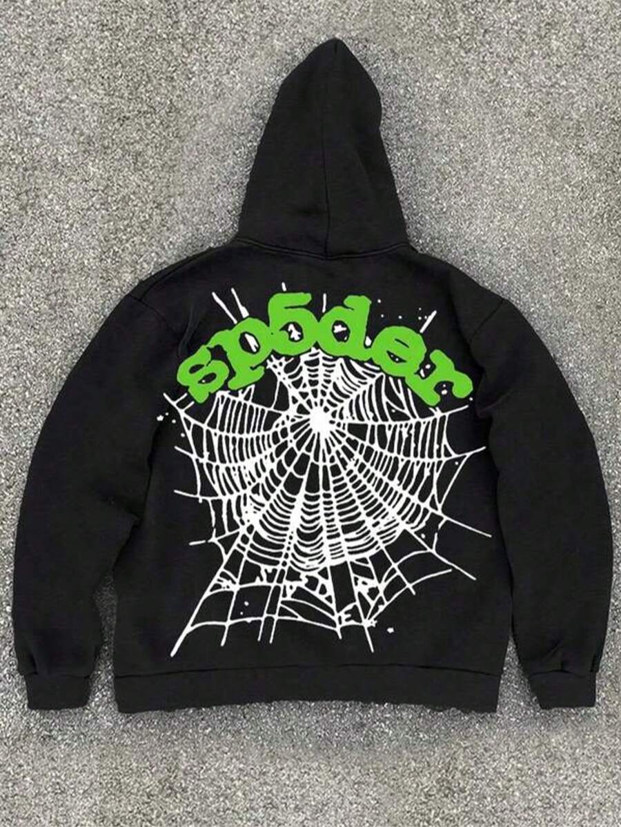 Halloween Hoodie Pumpkin Spider Sweater Printed Hoodie Men, All Saints'Day Human Skeleton Back Print,Single-Layer Fleece, Casual And Comfortable Velvet Street Wind Long-Sleeved Hooded Sweater, Autumn And Winter Sports Top Hoodies. - màu đen - Xem 1