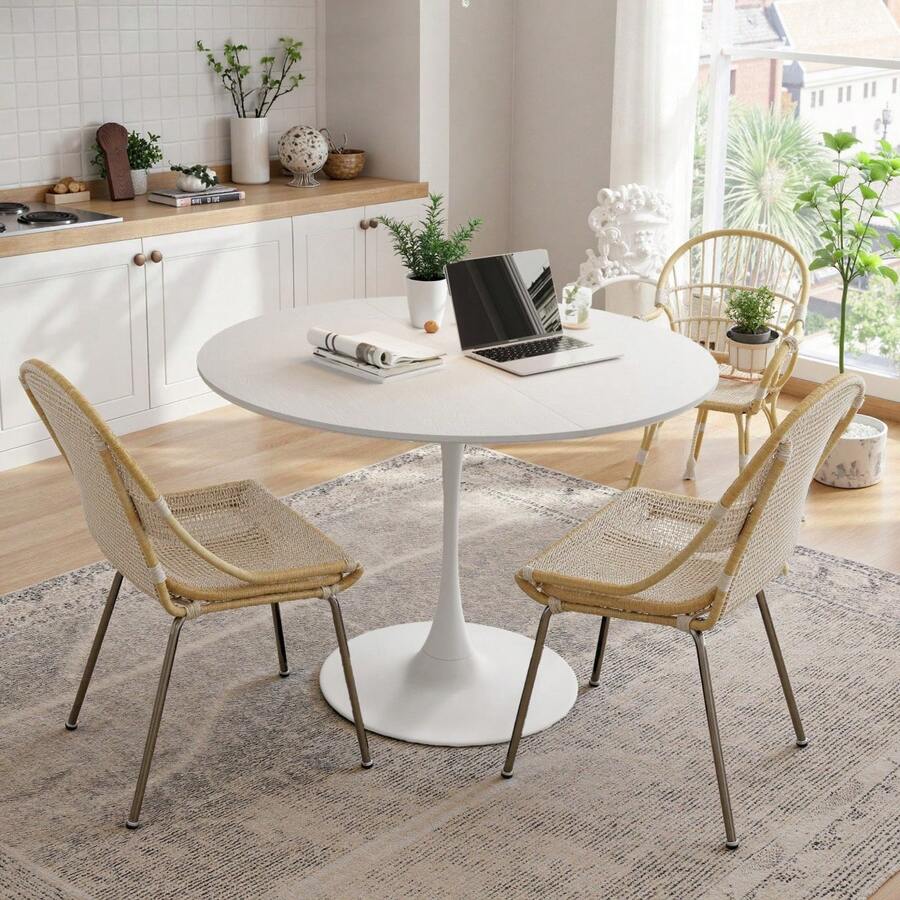 Set Of 4 Metal Dining Chairs, Steel Legs And PU Leather Seats, High Back Armless Dining Chairs, For Kitchen, Living Room, Black - White Table - View 1