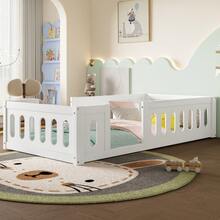 Wooden Platform Bed 90x200 With Guardrail, White - White + Solid Wood + MDF - View 5