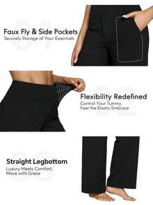 3PCS Yoga Pants Women Wide Leg Pants With Pockets/Casual All-Match Versatile Daily Wear Waist Straight Leg Sweatpants, Autumn/Winter Fall - 3PCS (Black + Gray + Khaki) - 查看 4