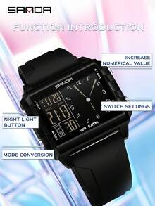Đồng hồ điện tử thời trang SANDA 6273 dành cho nam, lịch phát sáng, chống nước, thể thao ngoài trời, đồng hồ đeo tay kỹ thuật số dành cho nữ - màu đen - Xem 2