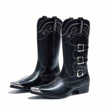 Men's Cowboy Boots, Western Boots, Motorcycle Boots. Metal Accessories, Low Heel, Rubber Sole. Fashion, Street, Outdoor. Party, Wedding