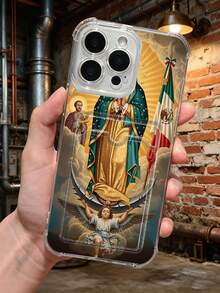 1 pieza Funda protectora, carcasa transparente con ranura para tarjeta, funda de TPU antiimpacto "diseño de la Virgen de Guadalupe con bandera mexicana, arte religioso y estilo minimalista, ideal para mujeres y personas devotas, regalo festivo" compatible con iPhone16/15/14/13/12/11/XS/XR/X/PLUS/PRO/PROMAX, compatible con Galaxy A21/A24/A25/A32/A34/A35/A54/A55, Galaxy S25/S24/S23/S22/S21 Ultra/Plus, agarre cómodo, regalo festivo para amigos, novia, novio, familia - transparente - Ver 7