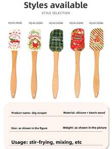 New Christmas Tree Silicone Scraper With Wooden Handle, Cream Spatula, Christmas Scraper, Butter Mixer, Baking Scraper Tool - Multicolor - View 8