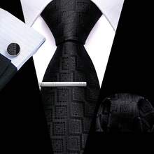 4pcs Men's Business Tie Dark Grey Black Plaid Checks Geometric Floral Jacquard Ties Formal Fashion Necktie Hanky Square Clip Set Wedding Party Gift - Multicolor - View 15