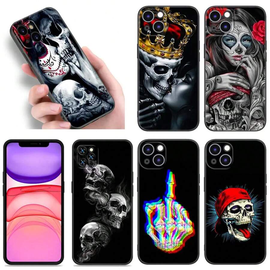 Skull Skeleton Flowers Black Silicone Phone Case Covercompatible with Apple 12 13 Mini 11 14 15 16 Pro Max 7 8 Plus,Covercompatible with 17 Hülle, 17 pro Hülle, 17 promax Hülle - 10 - Übersicht 1