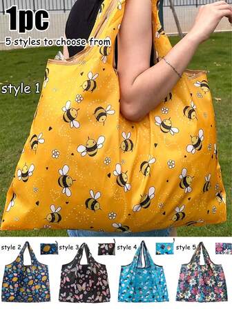 Große faltbare Einkaufstasche, große Kapazität Cartoon Biene Oxford Tuch wiederverwendbare Einkaufstaschen, kreative tragbare bedruckte Handtasche mit Obst Design, faltbare Pendler Tragetasche