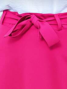 Tailored Midi A-Line Skirt With Belt - Hot Pink - View 2