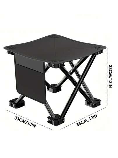Portable Folding Stool With Side Pocket Lightweight Camping Stool Slacker Stool Outdoor Folding Chairs Foldable Chair For Fishing Hiking Gardening Outdoor Walking Backpacking Travelling Beach Camping Equipment Travel Fishing Camping Accessories