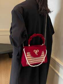 Bolso de mano y bolso de hombro de color contrastante de moda - Rojo - Ver 9