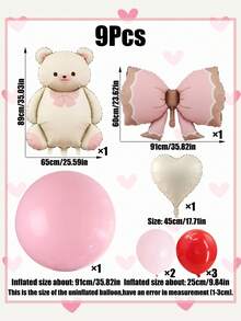9pcs Cute Bear Balloon Set, Includes Pink Bow Balloons, Pink Magic Bear, Extra Large Pink Latex Balloons, Heart Shaped Foil Balloons, Suitable For Birthday Party, Valentine's Day Party, Bachelorette Party, Baby Shower Decorations - Multicolor - View 2