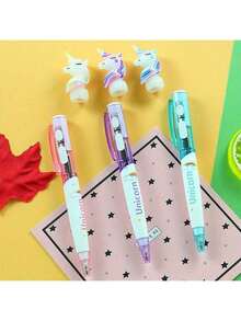 6支/3支/1支独角兽荧光笔，创意夜光圆珠笔，学生及办公用品