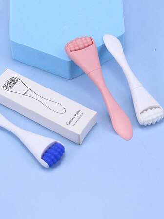 1pc Manual Facial Massage Device, Available In White/Pink/Blue, Beauty Tool Portable Dual-Use With Box, Includes Eye Cream/Face Cream Spatula, Mini Silicone Facial Massager For Home Use