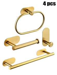 4pcs/set Estantes adhesivos para toallas para pared de baño, soporte para toallas para cocina, baño y lavandería de acero inoxidable, anillo para toallas de mano, soporte para paños de cocina sin taladrar, colgadores de toallas de gran resistencia, barra para toallas de mano/rostro, ganchos, organizadores de almacenamiento de baño, accesorios de ferretería - Dorado - Ver 11