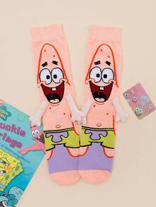 SpongeBob SquarePants 半双装磁性牵手卡通海星中筒袜，日系可爱男女通用休闲日常穿着舒适百搭袜子，情侣朋友皆宜 - 彩色 - 查看 4