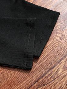 两件套女士优雅纯黑色交叉长袖针织上衣和修身休闲裤套装 春季 - 黑色 - 查看 4