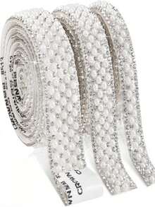 1 pieza Tira de diamantes con perlas, Cinta de diamantes autoadhesiva, Accesorio de strass DIY, Cinturón de ropa, Tira de código de accesorios - Multicolor - Ver 8