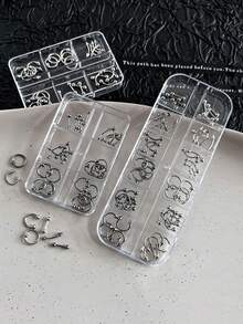 30 Pcs/Box Silver And Black European And American Style Pierced Nail Art Decorations With Metal Studs Punk-Style DIY Nail Rings Minimalist 3D Multifunctional Nail Jewelry Y2K Metallic Nail Accessories Nail Salon Artistic Decoration Nail Flash Metal Diamond Nail Gems Nail Supplies Nail Charms False Nail Decoration Accessories