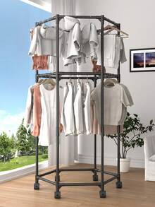 六面旋转晾衣架 - 坚固金属管，独立设计，便携高效，可收纳和展示衣物，黑/白两色可选，四季皆宜。六边形带六个轮子的旋转移动晾衣架，黑白两色可选，16mm加厚金属杆支撑稳固，适用于卧室、客厅、阳台、洗衣房等场所。 - 彩色 - 查看 10