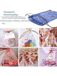 20pcs Star & Moon Metallic Drawstring Gift Bags, Suitable For Jewelry, Cosmetics, Valentine's Day - Multicolor - View 6