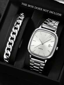 1PC Casual Men's Quartz Watch, Multi-Function Men's Watch With Date Display, Simple Square Dial With Bar Hour Markers, Alloy Strap, The Best Gift For Men, Suitable For Daily Wear, Weddings, And Parties, Perfect Holiday Gift (Christmas, Graduation, Teacher's Day), Fashion Accessory, Minimalist Style, High-End And Exquisite. Does Not Include Gift Box.