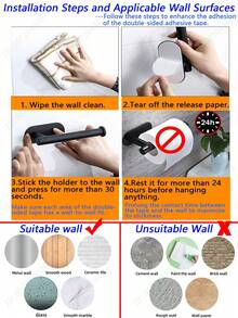 1PC No Drill Toilet Paper Holder,Self-Adhesive Roll Paper Rack,Stainless Steel Tissue Hanger,Absorbent Napkin Stand,Toilet Paper Dispenser,Bathroom Paper Towels Holder,Holder For Paper Towels,Black,Silver,Gold,Bathroom Accessories, No-Drill , Wall-Mounted,WC Organizer,Bathroom Hardware Equipment,Bathroom Decor