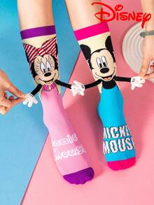 Disney 可爱的3D米奇儿童圣诞过膝袜，时尚儿童派对高筒袜，高品质礼物，开学季，趣味时尚小粉丝必备，家庭派对圣诞礼物粉色袜子 - 彩色 - 查看 3