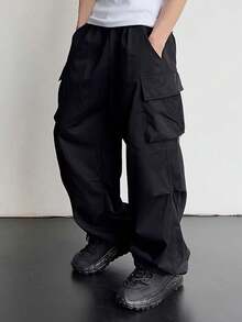 1pc Teen Boy Relaxed Fit Side Drawstring Flap Pocket Outdoor Cargo Pants, Suitable For Summer, Autumn & Winter