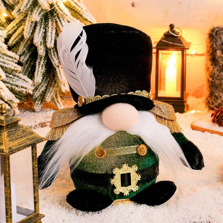 Gnomo de peluche navideño iluminado con sombrero de copa de plumas, muñeco sin rostro, juguete de peluche para escritorio, hogar, decoración navideña - Verde - Ver 1