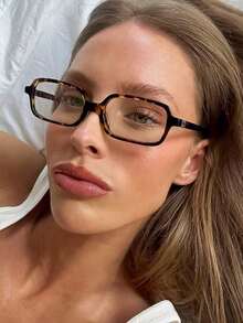1pc Women's Elliptical Small Oval Frame Personalized Street Snap Concave Shape Clear Glasses Summer Study Accessories Glasses Accessories For Women - màu nâu - Xem 4